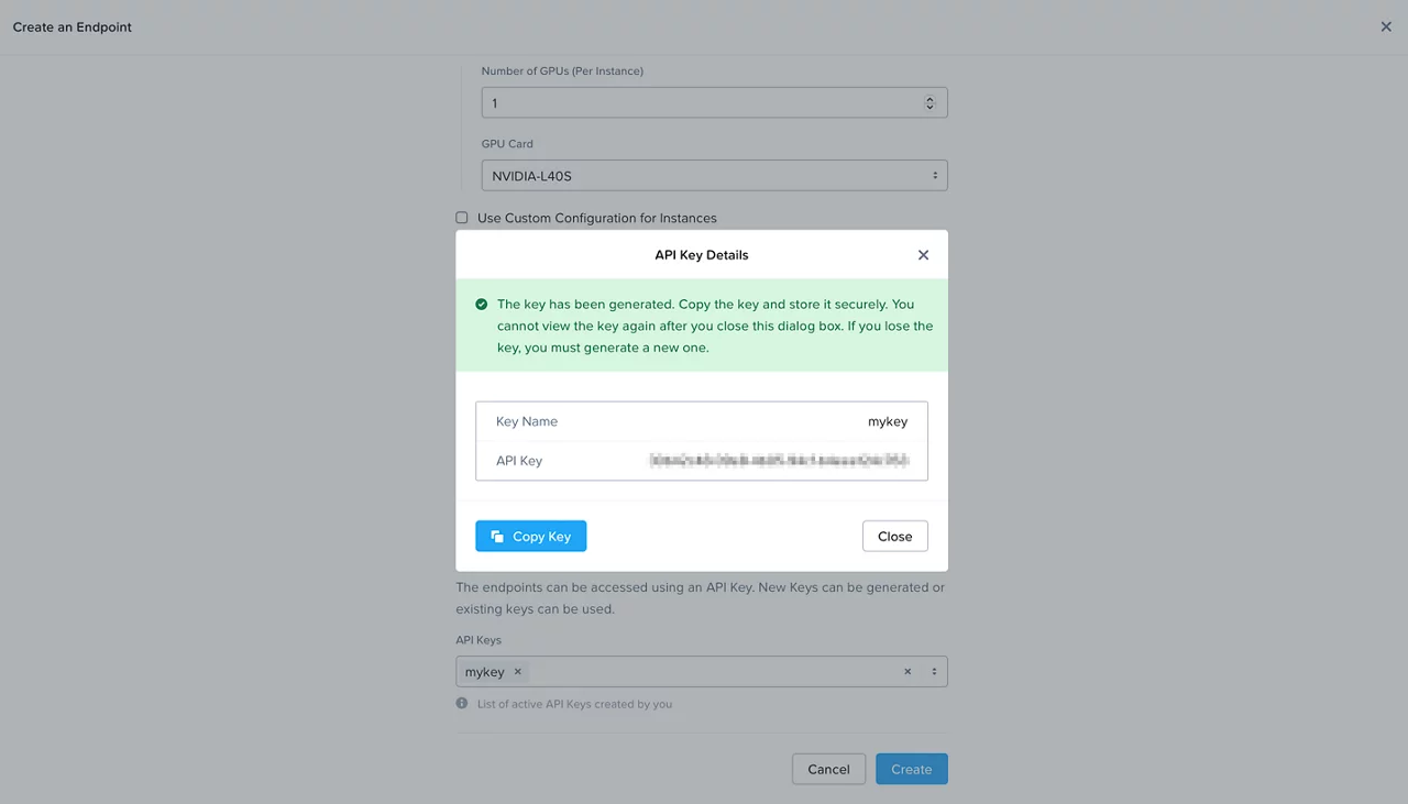 Nutanix AI endpoint API management interface screenshot