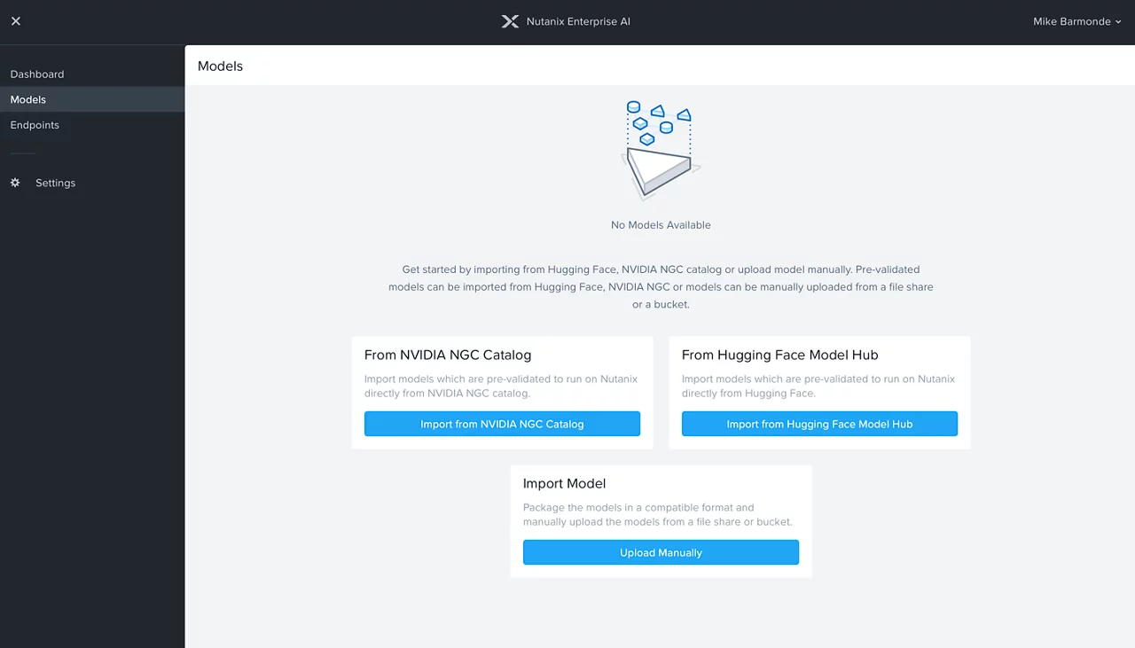 Nutanix AI model selection interface screenshot